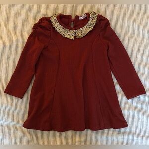JUST F.A.B. Burgundy Kids Dress with Gold Embellished Collar